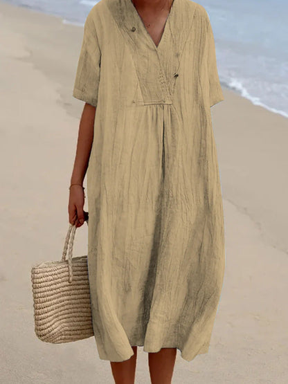 Robe en Coton et Lin Croisé à Col en V