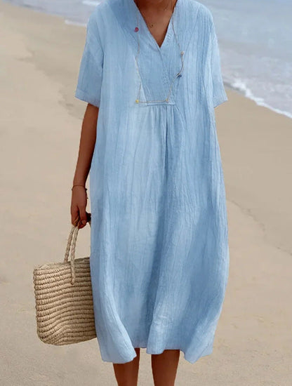 Robe en Coton et Lin Croisé à Col en V