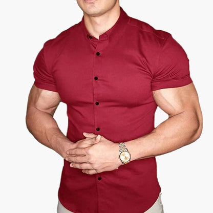Chemise ajustée à manches courtes style moderne pour homme – Élégance polyvalente et allure athlétique