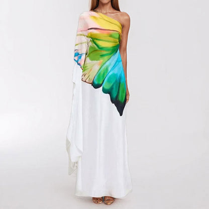 Donna – Robe en satin imprimée élégante à épaule dénudée et fente