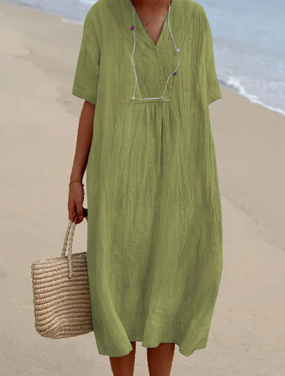 Robe en Coton et Lin Croisé à Col en V