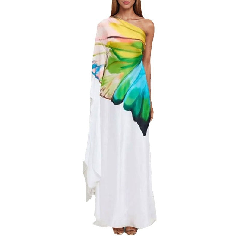 Donna – Robe en satin imprimée élégante à épaule dénudée et fente