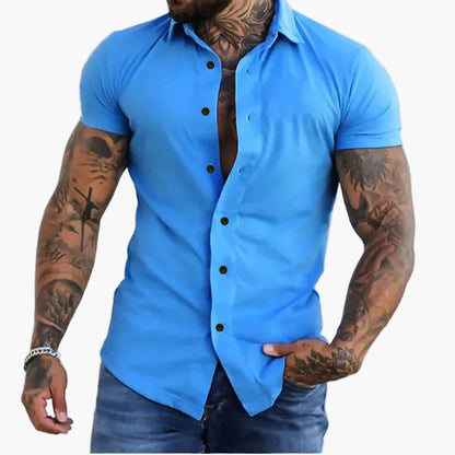 Chemise ajustée à manches courtes style moderne pour homme – Élégance polyvalente et allure athlétique