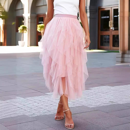 Jupe longue asymétrique en tulle style doux femme pour occasions spéciales et tenues élégantes