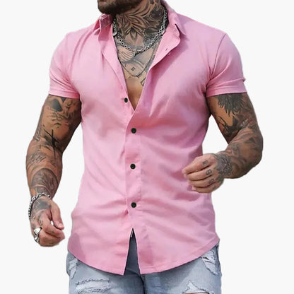 Chemise ajustée à manches courtes style moderne pour homme – Élégance polyvalente et allure athlétique