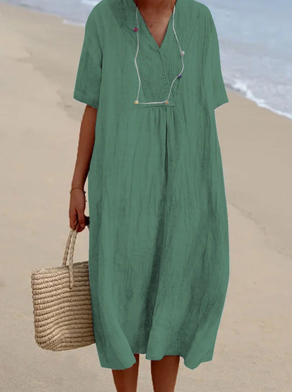 Robe en Coton et Lin Croisé à Col en V