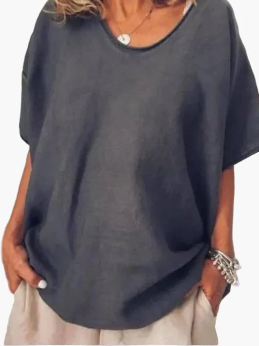 Losvallende blouse voor dames met korte mouwen, chique dagelijkse stijl