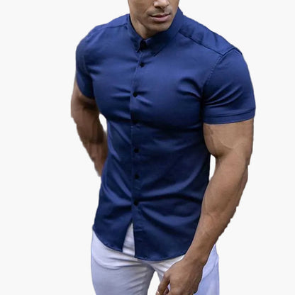 Chemise ajustée à manches courtes style moderne pour homme – Élégance polyvalente et allure athlétique