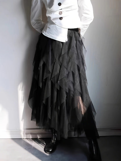 Jupe longue asymétrique en tulle style doux femme pour occasions spéciales et tenues élégantes