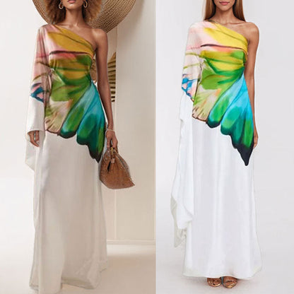Donna – Robe en satin imprimée élégante à épaule dénudée et fente