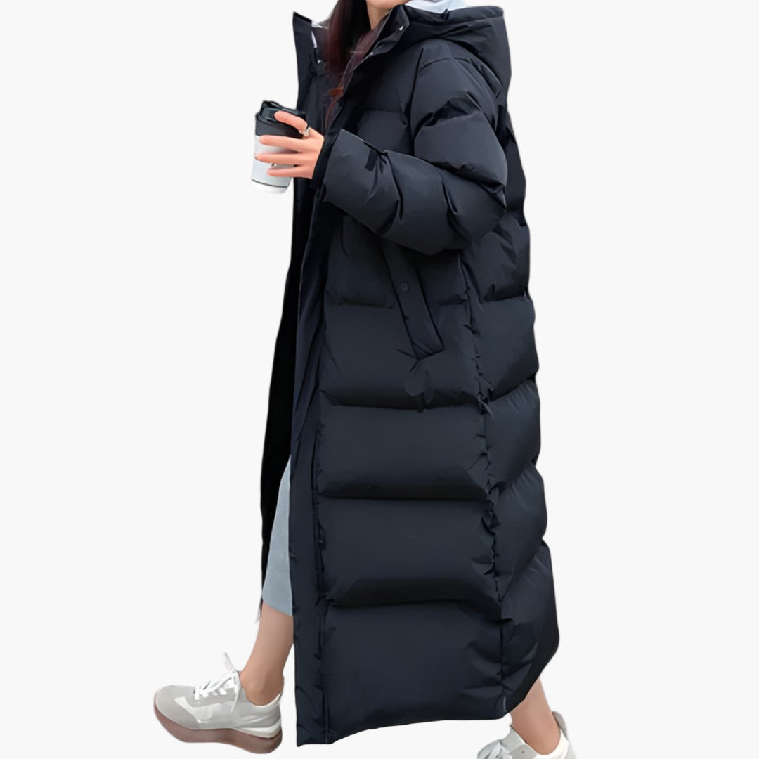 Manteau Long Matelassé d’Hiver Femme Style Puffer avec Capuche, Mode et Protection Quotidienne