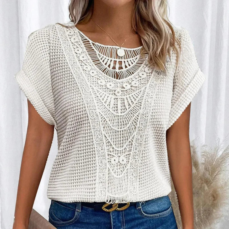 Leora™ - Top à Col Rond avec Bordure en Dentelle