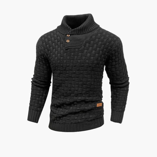 Pull à col montant boutonné homme – Style maille tressée chic pour l’automne et l’hiver