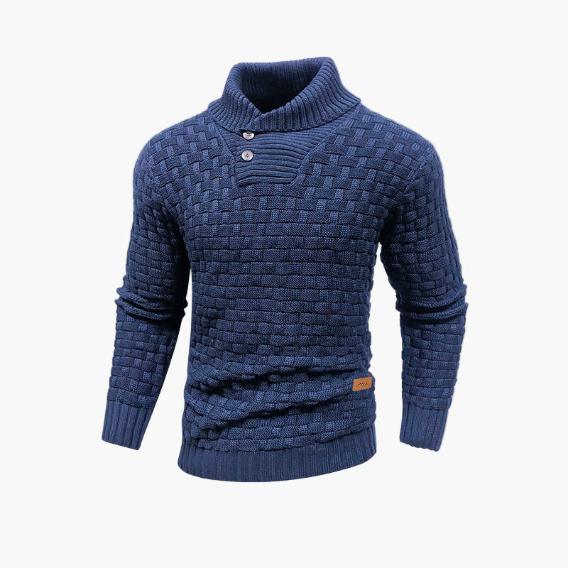 Pull à col montant boutonné homme – Style maille tressée chic pour l’automne et l’hiver