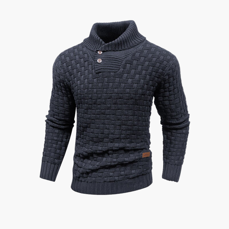Pull à col montant boutonné homme – Style maille tressée chic pour l’automne et l’hiver