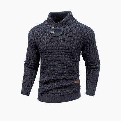 Pull à col montant boutonné homme – Style maille tressée chic pour l’automne et l’hiver