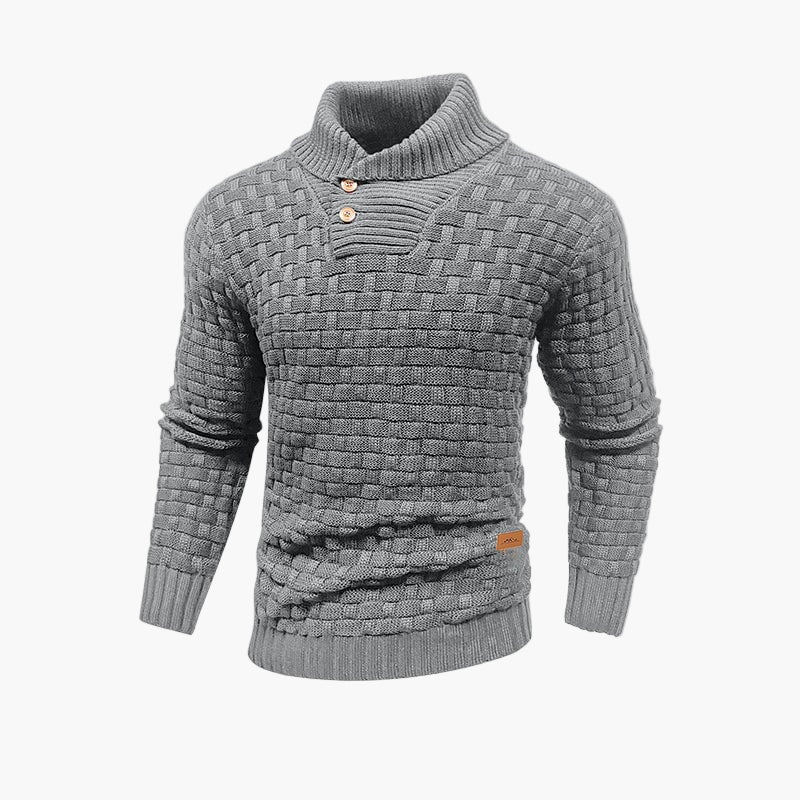 Pull à col montant boutonné homme – Style maille tressée chic pour l’automne et l’hiver