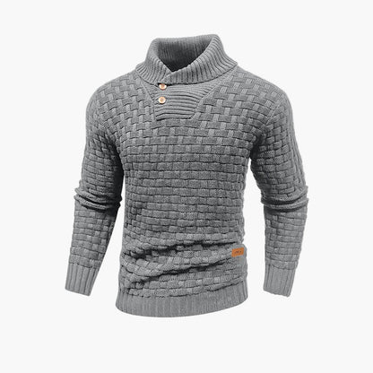 Pull à col montant boutonné homme – Style maille tressée chic pour l’automne et l’hiver