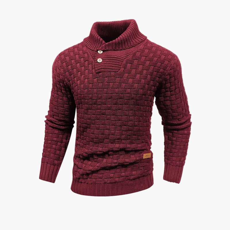 Pull à col montant boutonné homme – Style maille tressée chic pour l’automne et l’hiver