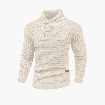 Pull à col montant boutonné homme – Style maille tressée chic pour l’automne et l’hiver