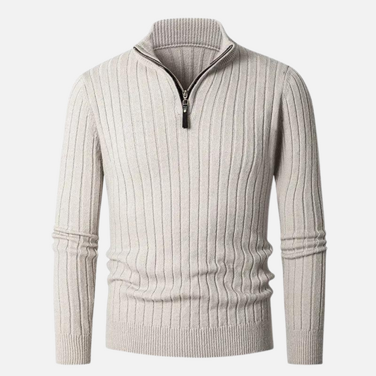 Pull zippé demi-fermeture style côtelé pour homme, élégant et confortable, idéal automne-hiver