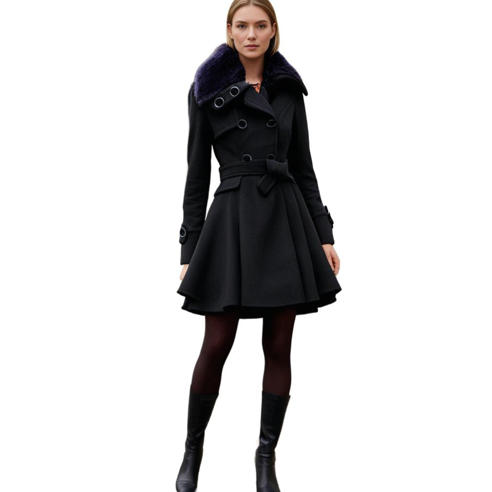 Manteau d'Hiver Long Élégant à Col Fourrure pour Femme, Style Tendance et Chaud