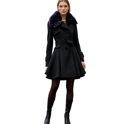 Manteau d'Hiver Long Élégant à Col Fourrure pour Femme, Style Tendance et Chaud