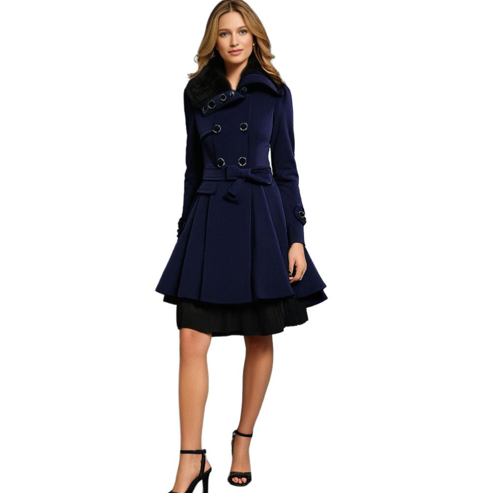 Manteau d'Hiver Long Élégant à Col Fourrure pour Femme, Style Tendance et Chaud
