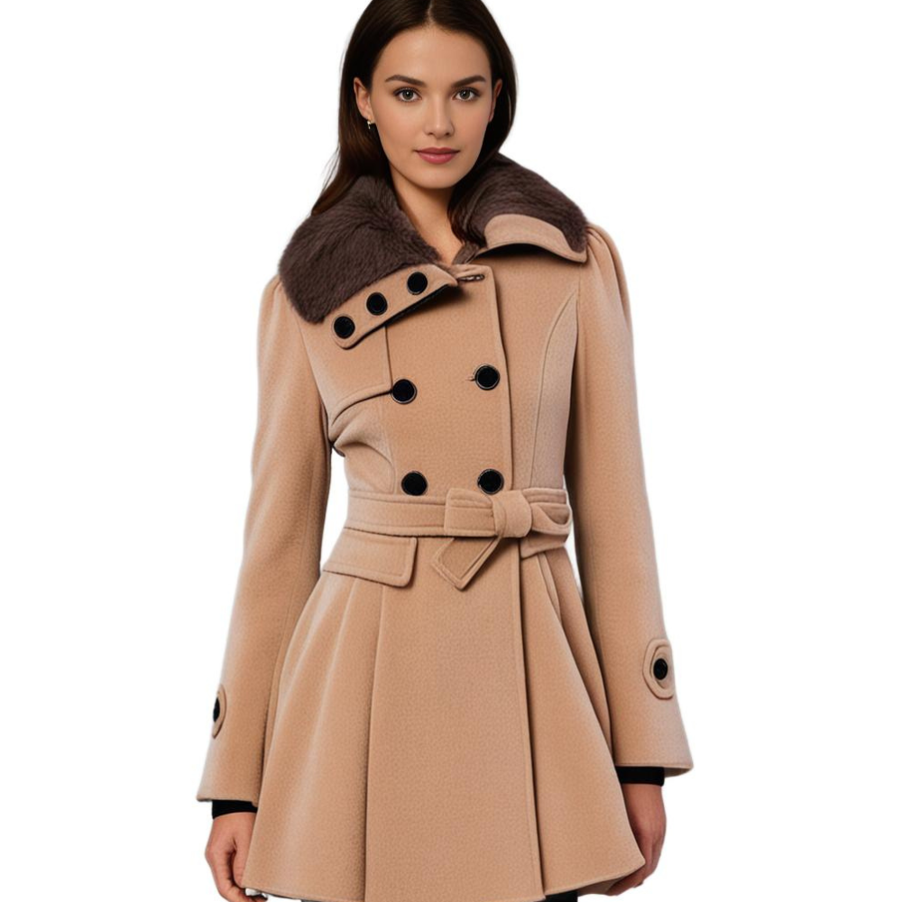 Manteau d'Hiver Long Élégant à Col Fourrure pour Femme, Style Tendance et Chaud