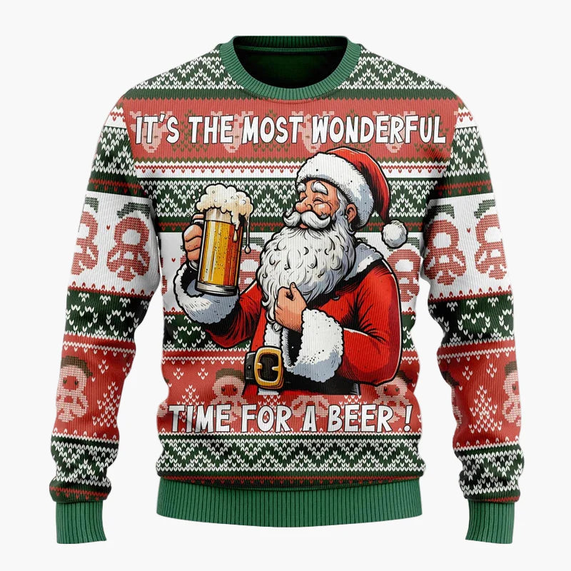 Pull de Noël Homme Style Humoristique Santa Beer - Idéal Fêtes et Cadeaux