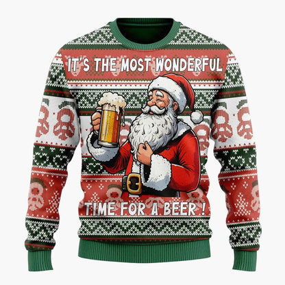 Pull de Noël Homme Style Humoristique Santa Beer - Idéal Fêtes et Cadeaux