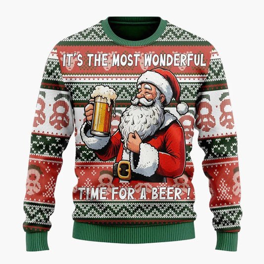 Pull de Noël Homme Style Humoristique Santa Beer - Idéal Fêtes et Cadeaux