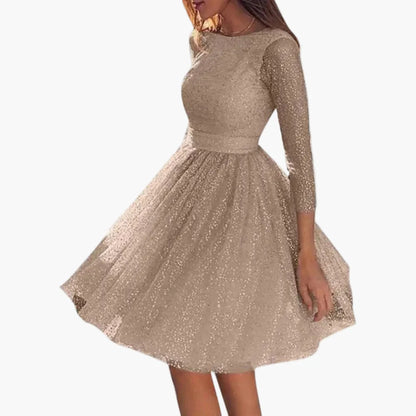 Robe de soirée femme élégante à paillettes manches longues transparente dos nu – Idéale pour cocktail et événements formels