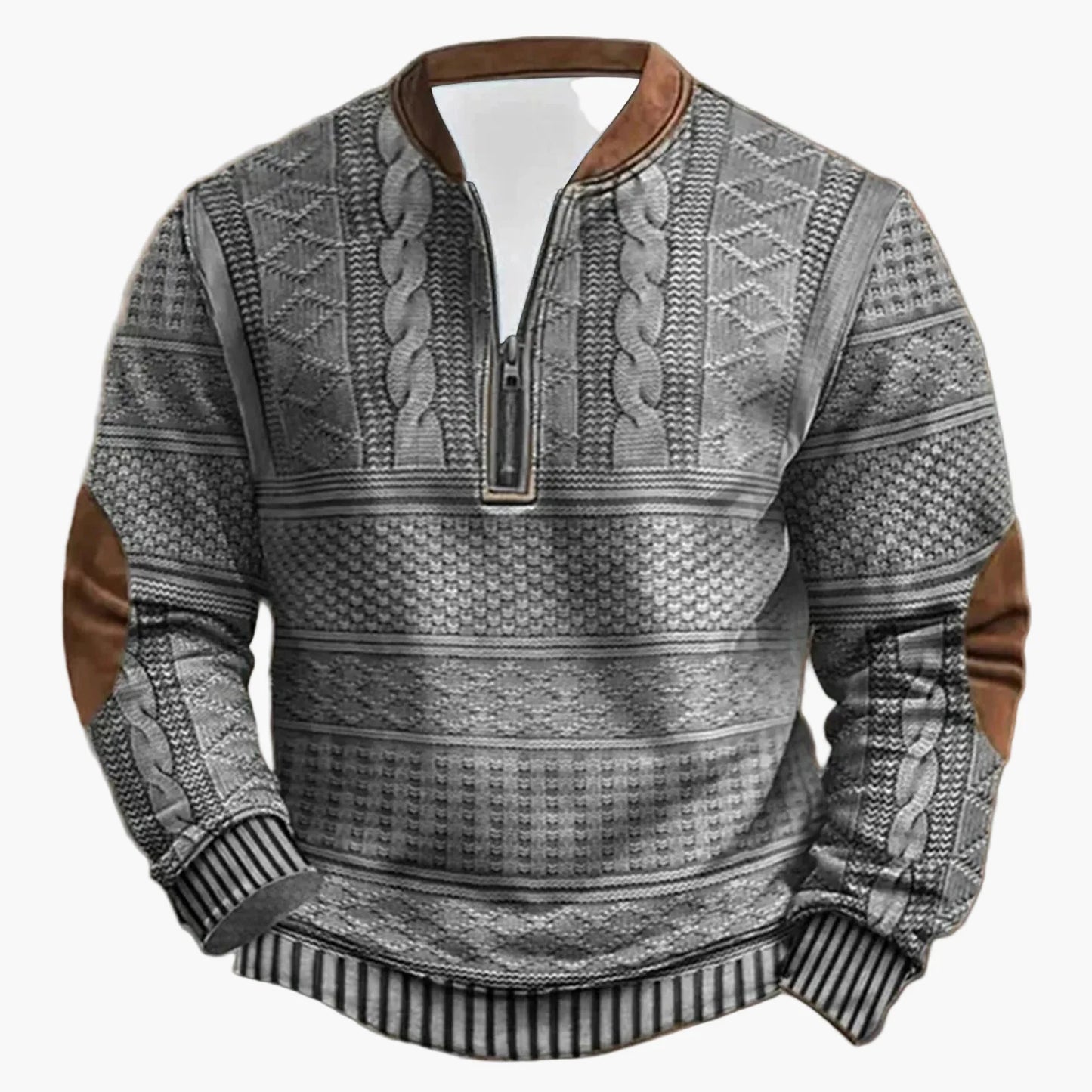 Sweat-shirt décontracté homme à col montant style tricot, manches longues, idéal pour extérieur et loisirs