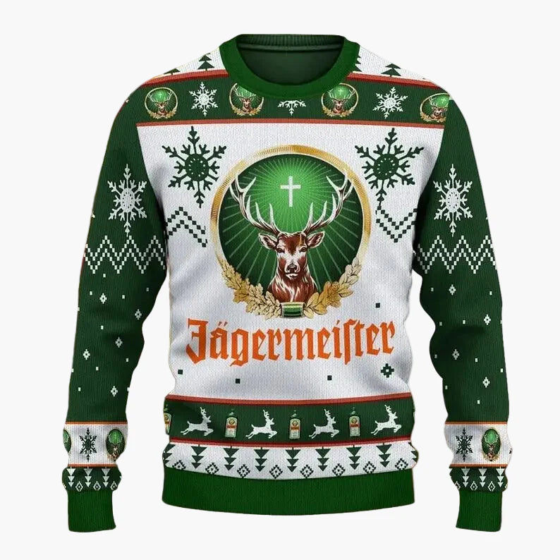 Pull de Noël homme style ugly sweater Jägermeister fête et cadeau original