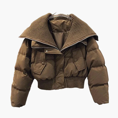 Veste doudoune courte femme style urbain chic à col large