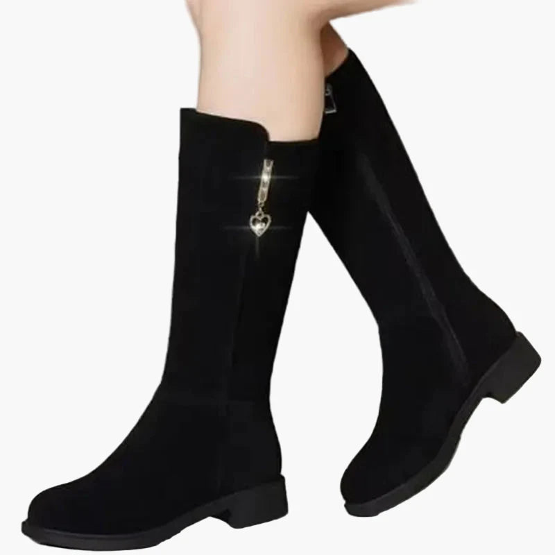 Bottes hautes femme élégantes avec fermeture éclair décorative pour l'automne et l'hiver