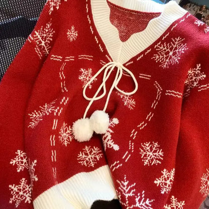 Cardigan Femme Style Hiver Noël Motifs Flocons de Neige – Idéal pour les Fêtes et l'Hiver