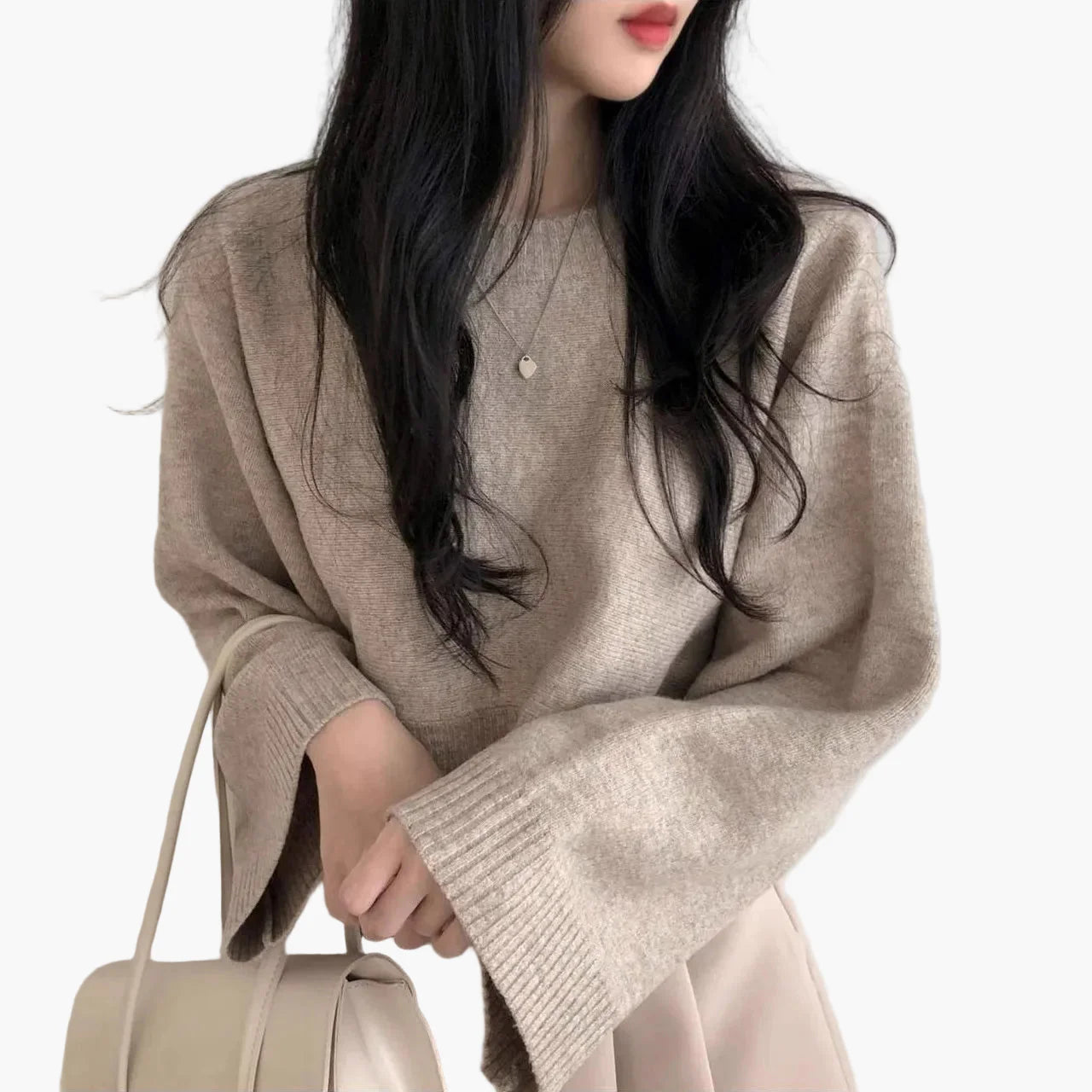 Pull court ample à manches longues pour femme, style décontracté moderne