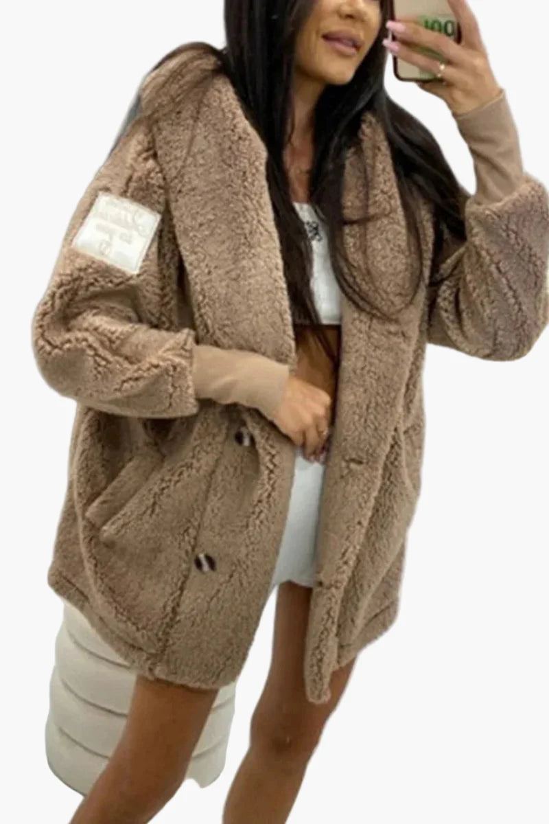 Manteau à capuche style peluche pour femme, tendance décontractée et élégante