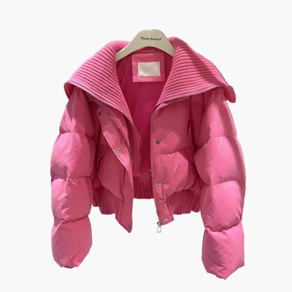 Veste doudoune courte femme style urbain chic à col large