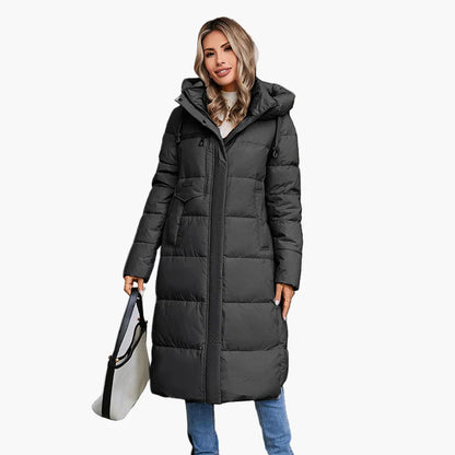 Manteau long matelassé à capuche pour femme, style urbain hiver