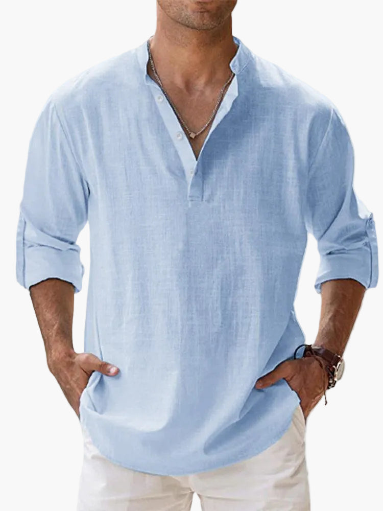 Chemise décontractée homme style col tunisien manches longues idéale pour l'été et les loisirs