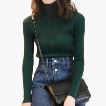 Pull col roulé côtelé à manches longues pour femme - Style élégant et polyvalent