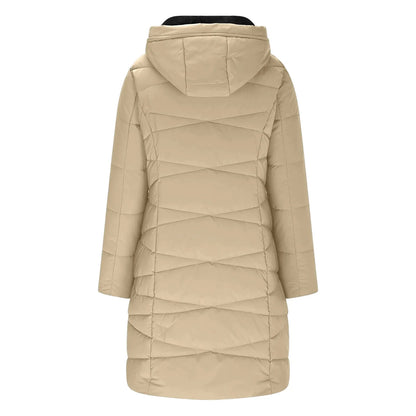 Manteau d'hiver long pour femme - Doudoune matelassée à capuche coupe-vent, style chic et décontracté