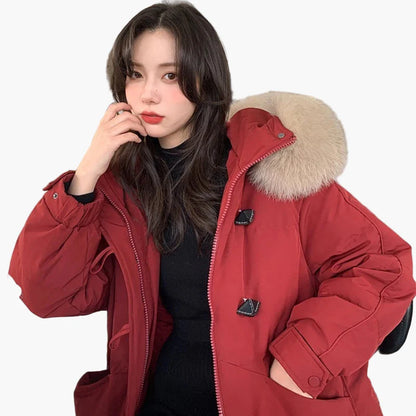 Manteau d'hiver épais à capuche avec fausse fourrure pour femme – Style décontracté et chaud