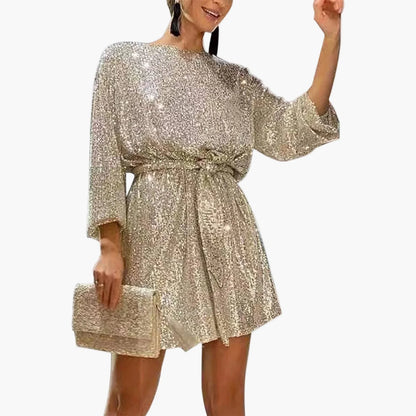 Robe de soirée à paillettes femme coupe ample manches longues – Style chic et glamour pour cocktail, fête ou événement spécial