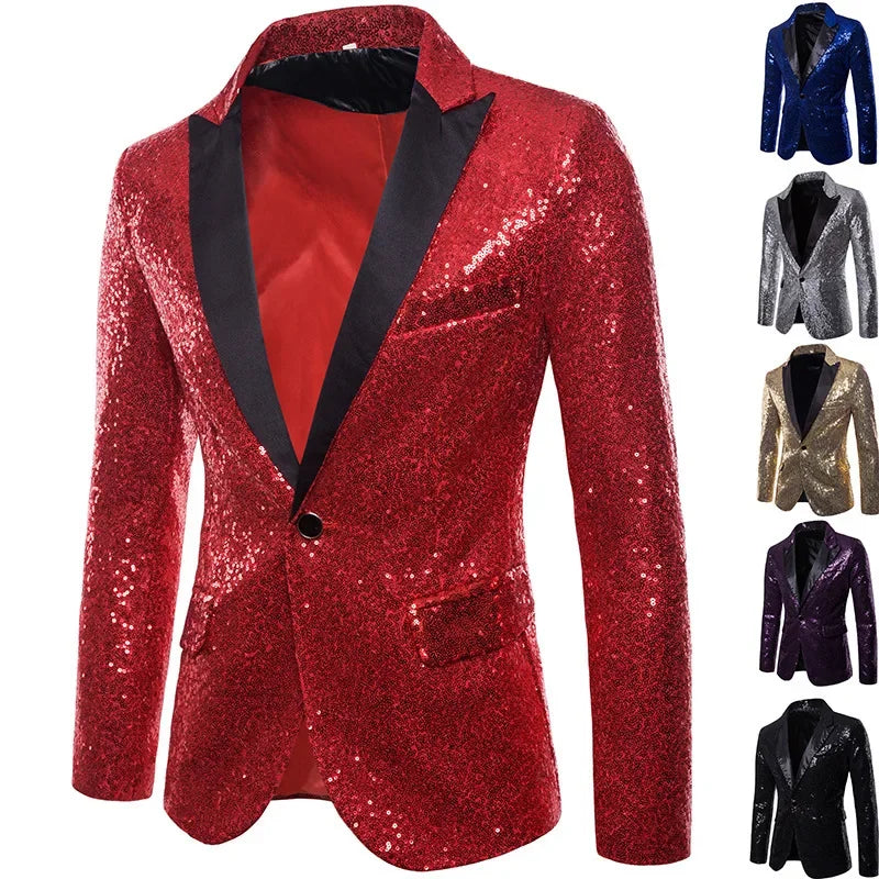 Veste de soirée homme à paillettes multicolores, style festif pour événements et fêtes