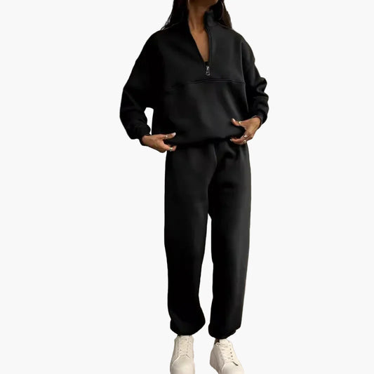 Ensemble de survêtement décontracté à col zippé pour femme - Style moderne et urbain