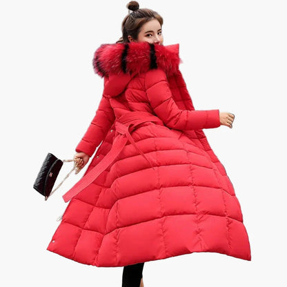 Manteau Doudoune Longue Femme Style Coréen avec Capuche et Col Fourrure - Hiver Élégant et Chaud